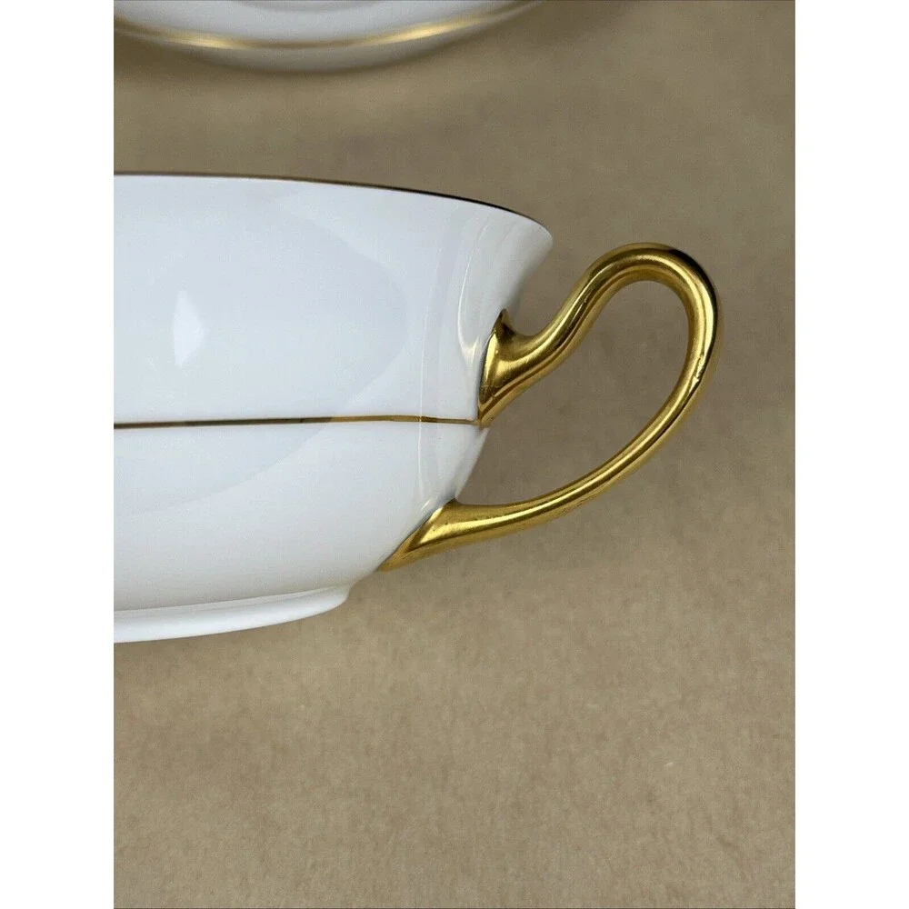 HTF Tirschenreuth P.T. Bavaria ARGYLE4279 Cream Soup Bowl,Saucer Cobalt Gold Rim